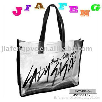 Fashionable frosted PVC tote bag with black PVC handles